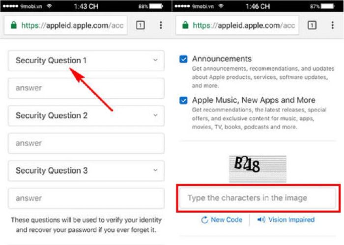 Bước 4: Tạo câu hỏi bảo mật, bạn nên chọn những câu hỏi dễ nhớ để tiện khôi phục mật khẩu nếu cần.