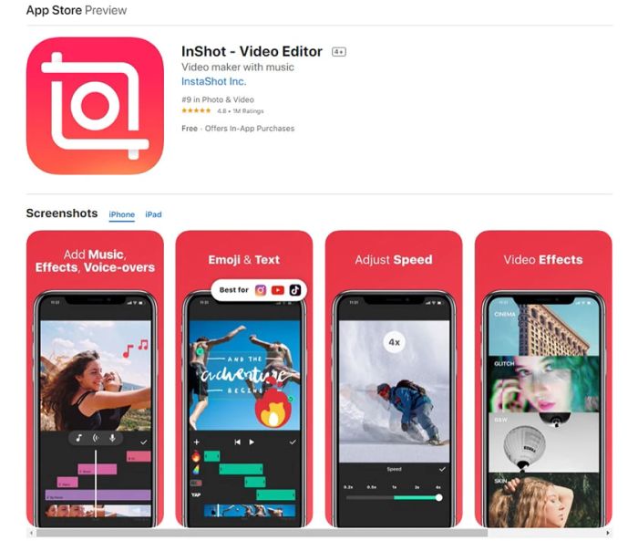 tải và cài đặt ứng dụng inShot từ Appstore