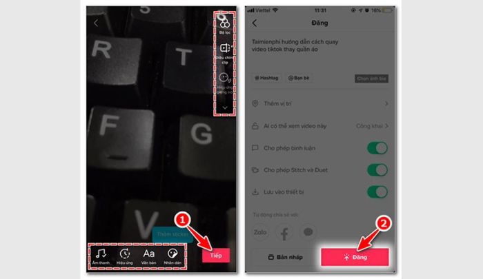 Bước 8: Thêm trạng thái mô tả, stt,... rồi nhấn nút Đăng để hoàn tất - cách làm TikTok biến hình.