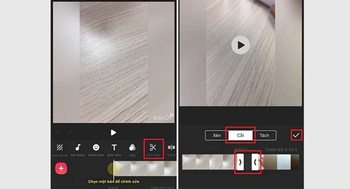Bước 6: Trong video chưa biến hình, chọn công cụ có biểu tượng hình chiếc kéo để tiếp tục chỉnh sửa.