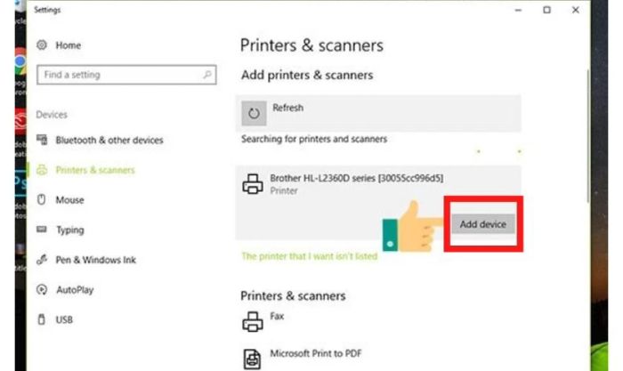 Hướng dẫn kết nối máy in với máy tính trên Win 10 qua Printers and Scanners