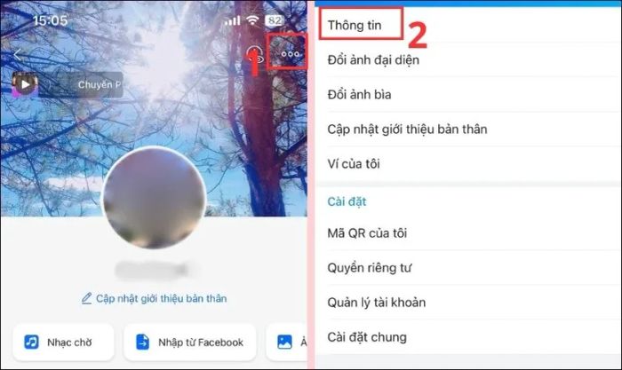 Nhấn vào dấu ba chấm và chọn mục Thông tin