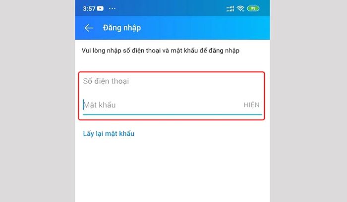 Đăng nhập vào ứng dụng Zalo