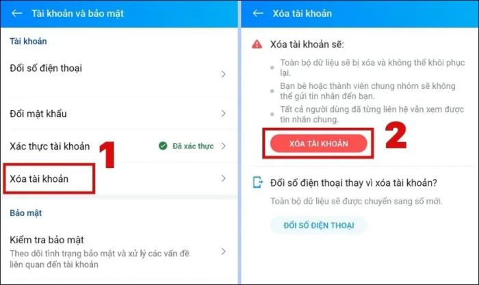 Chọn Xóa tài khoản