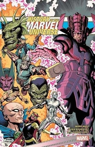 The cover of the Marvel Universe book, featuring a colorful assembly of iconic characters from the series.
