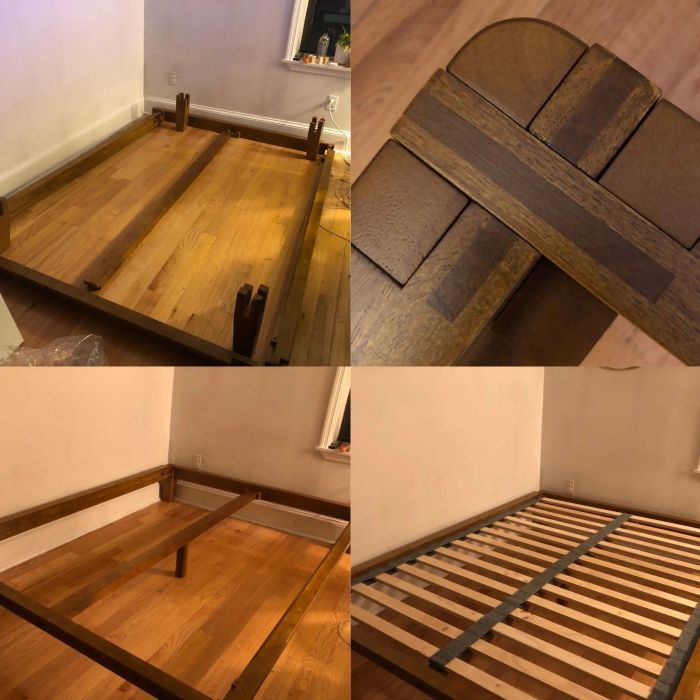 four images of a reviewer assembling their bed
