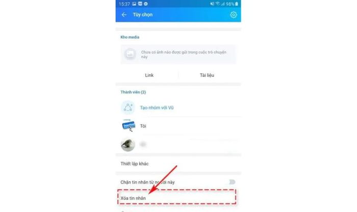 Cuộn xuống dưới cùng trong phần tùy chọn tin nhắn