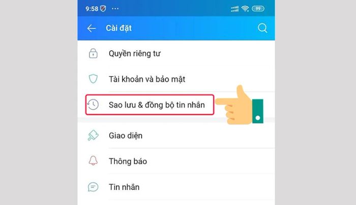 Chọn mục “Sao lưu & đồng bộ tin nhắn”