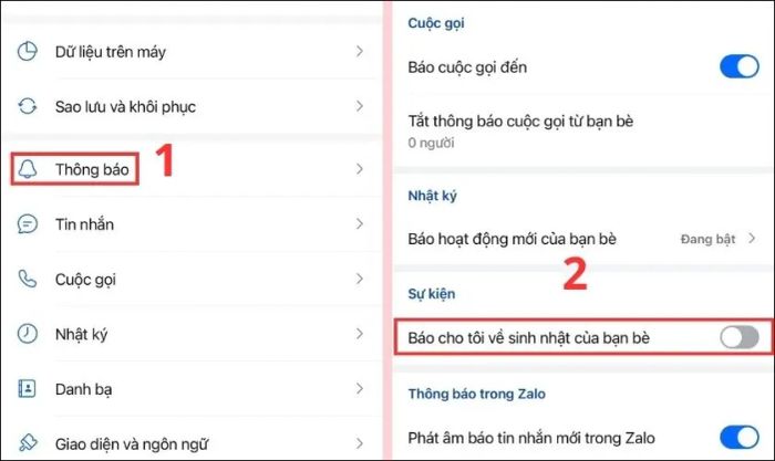 Kéo xuống và tắt thanh trạng thái ở mục Báo cho tôi về sinh nhật của bạn bè