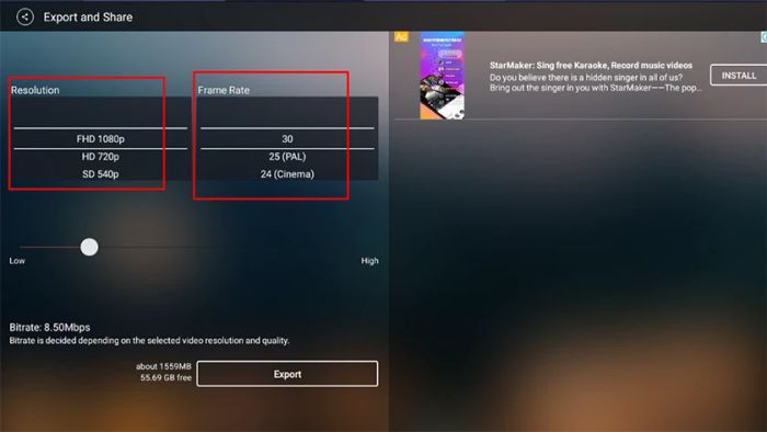 chọn độ phân giải và tốc độ khung hình