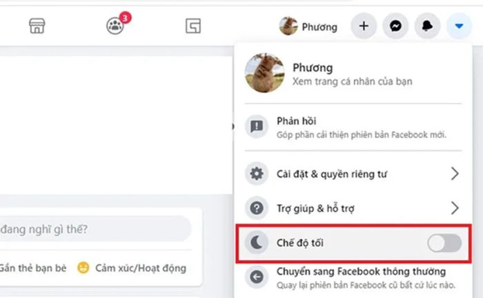 Cài đặt trong tài khoản Facebook.