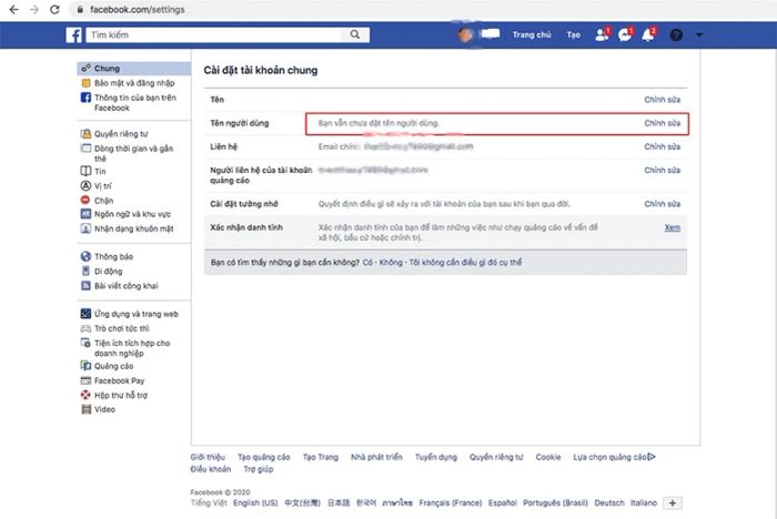 Khai báo tên người dùng cho tài khoản của bạn