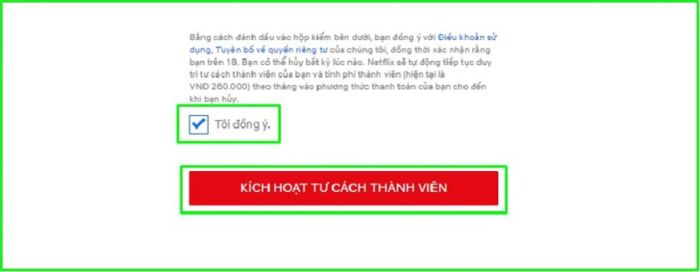 Nhấn 'Kích hoạt tư cách thành viên' để hoàn tất đăng ký.
