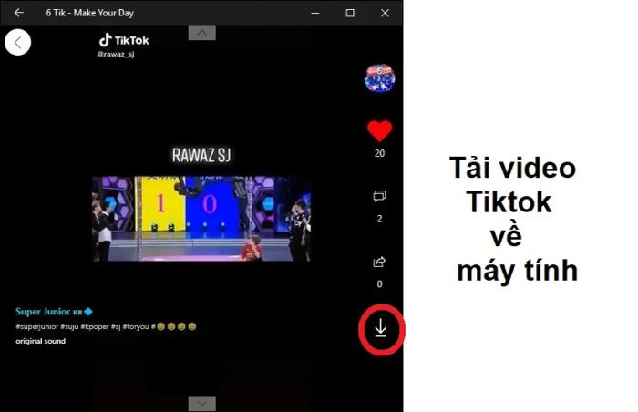 Khi video đang phát, chọn biểu tượng mũi tên để tải video về máy tính của bạn.