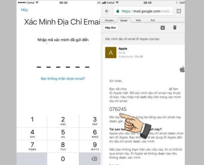 Kiểm tra email được gửi từ Apple và nhập mã xác minh gồm 6 chữ số.