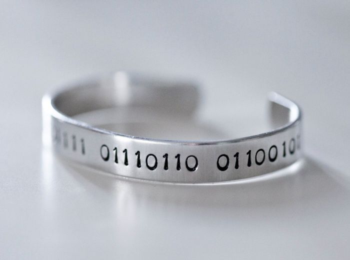 Product image featuring the binary code bracelet