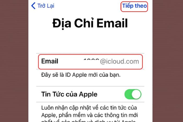Bước 4: Chọn nhận email iCloud miễn phí và điền tên email bạn mong muốn