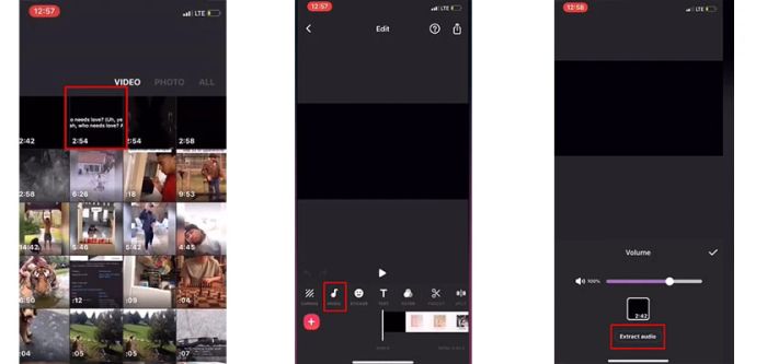 Tách âm thanh khỏi video bằng cách nhấn vào biểu tượng Music và chọn Extract Audio