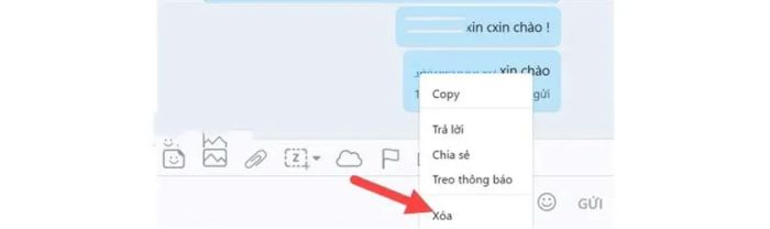 Chọn tin nhắn cần xóa
