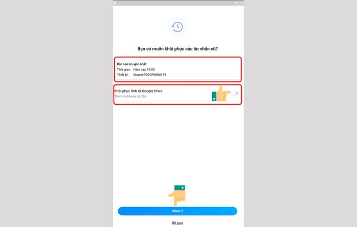 bật “Khôi phục ảnh từ Google Drive”