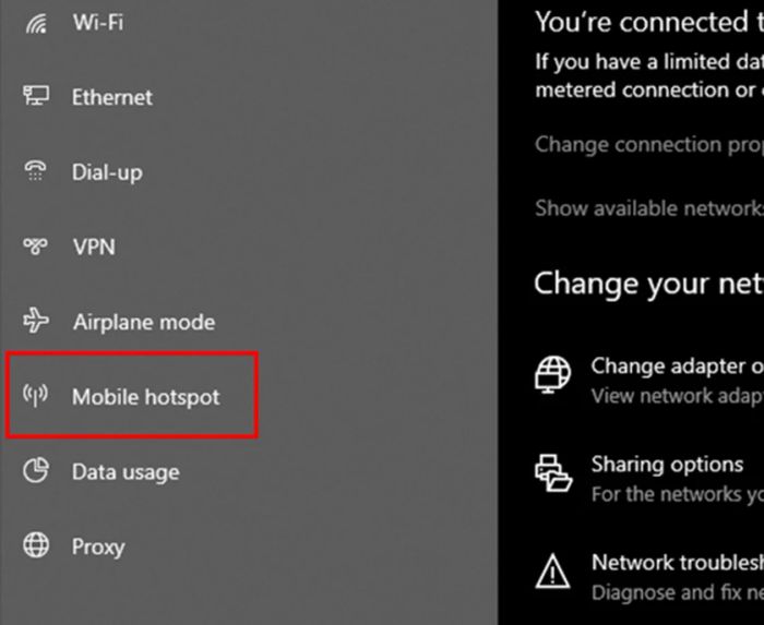 Chọn mục “Mobile hotspot”