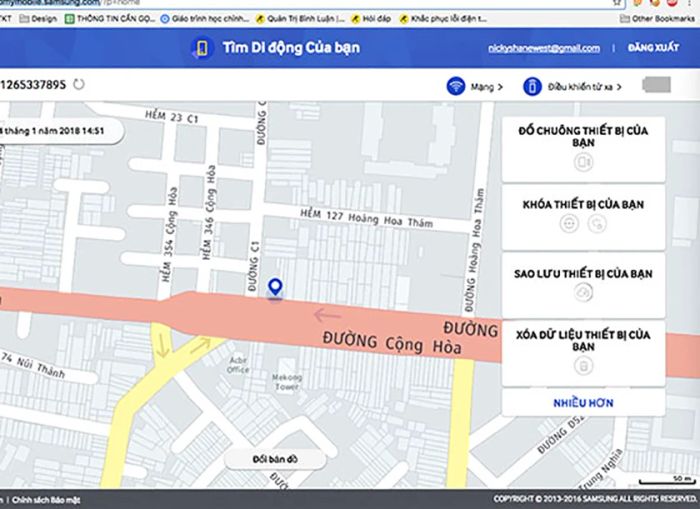 Hệ thống sẽ tự động tải thông tin bản đồ và vị trí của thiết bị, sau đó tiến hành định vị điện thoại Samsung của bạn.