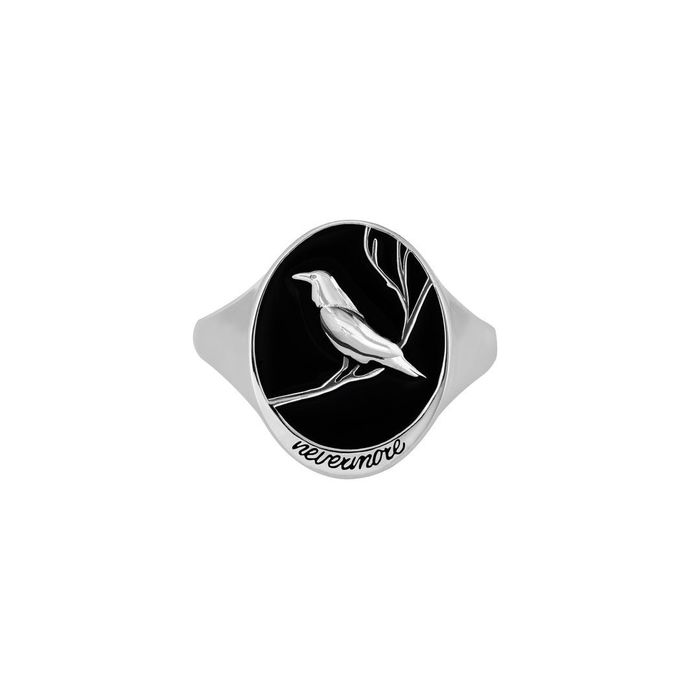 product image of a silver raven ring