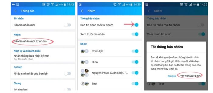 Bước 3: Nếu bạn muốn tắt thông báo tin nhắn từ nhóm chat Zalo, vào mục báo tin nhắn mới từ nhóm và tắt chức năng này.