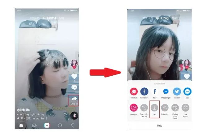 Khi giao diện mới hiện lên, chọn mục “Lưu” để lưu video vào thiết bị của bạn.