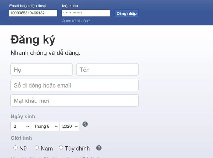 Đăng nhập Facebook bằng ID người dùng trên Facebook