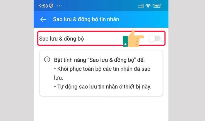 Kích hoạt tính năng “Sao lưu & đồng bộ”