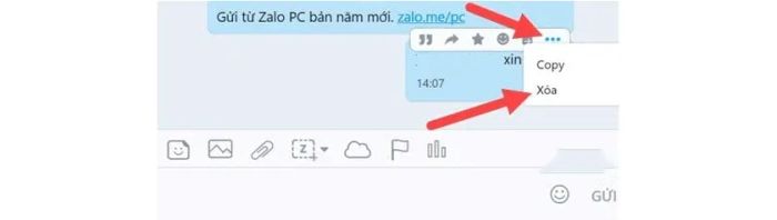 Nhấn vào biểu tượng xóa trên mỗi tin nhắn để xóa tin nhắn Zalo vĩnh viễn cho cả hai bên