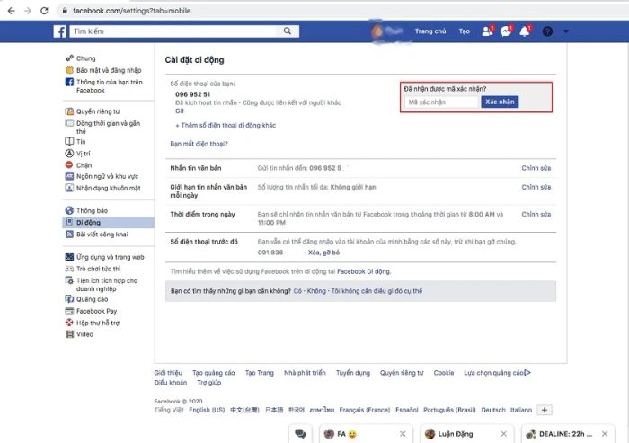 Facebook sẽ gửi mã xác thực qua tin nhắn