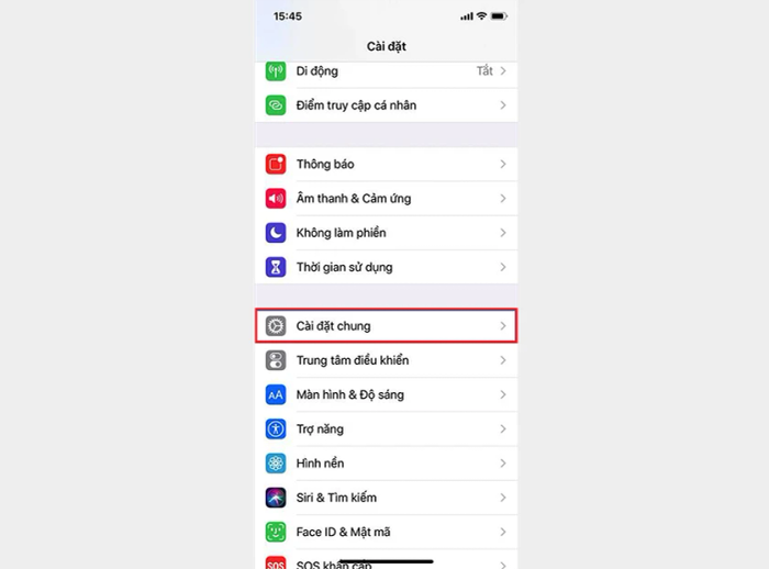 vào mục cài đặt chung