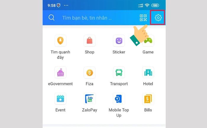 Chạm vào biểu tượng cài đặt ở góc trên bên phải
