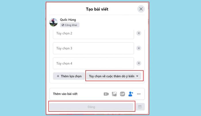 Nhấn vào tùy chọn