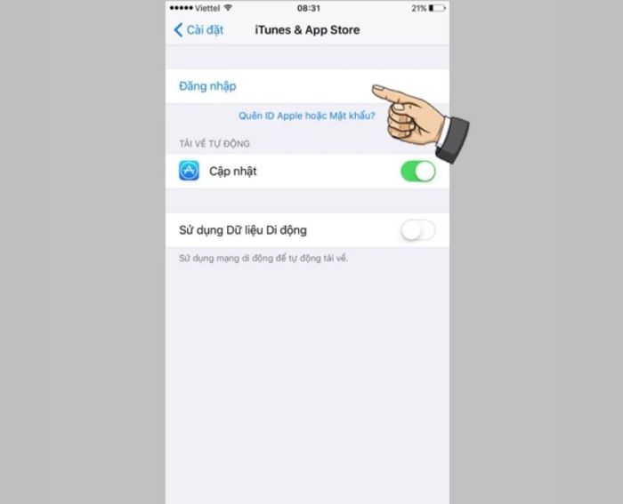 Truy cập mục iTunes & App Store trong phần cài đặt và đăng nhập bằng ID Apple