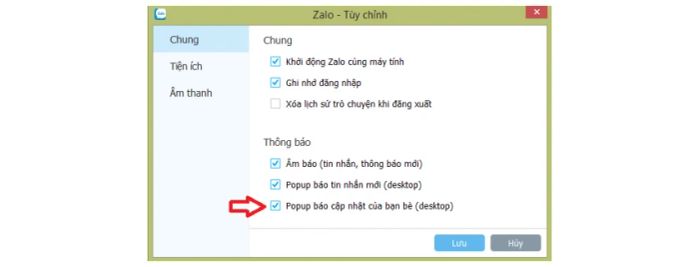 Bước 2: Trong tab chung, tìm mục thông báo ở dưới cùng, và tắt toàn bộ âm thanh báo tin nhắn cũng như các popup thông báo.