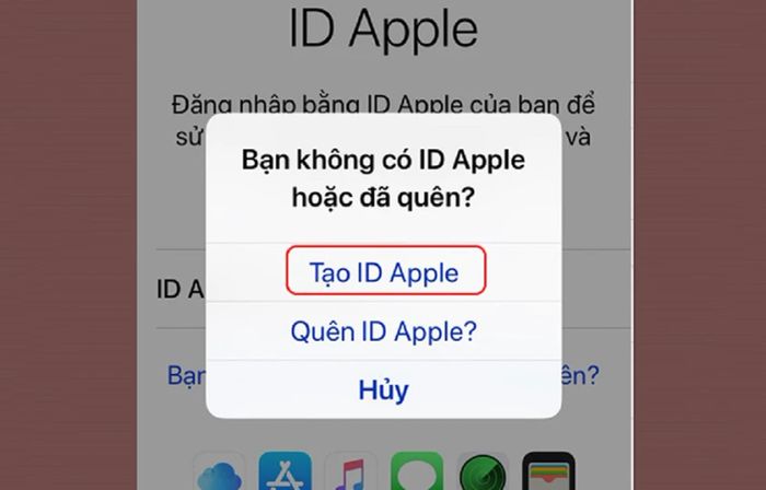 Bước 2: Chọn mục tạo ID Apple