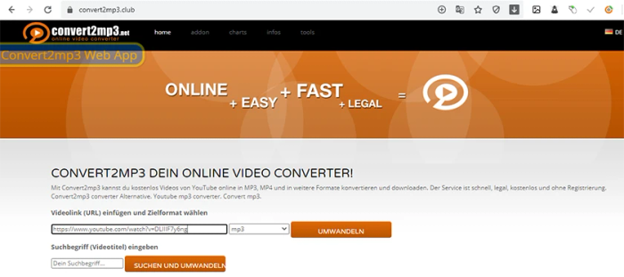 Dán đường link vào ô yêu cầu để tiến hành chuyển đổi