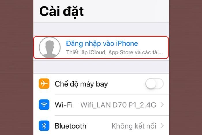 Bước 1: Vào Cài đặt và chọn đăng nhập trên iPhone