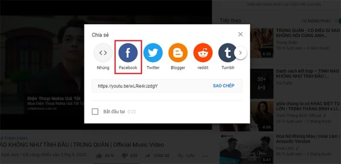 Cách chia sẻ video từ Youtube lên Facebook qua liên kết trên máy tính
