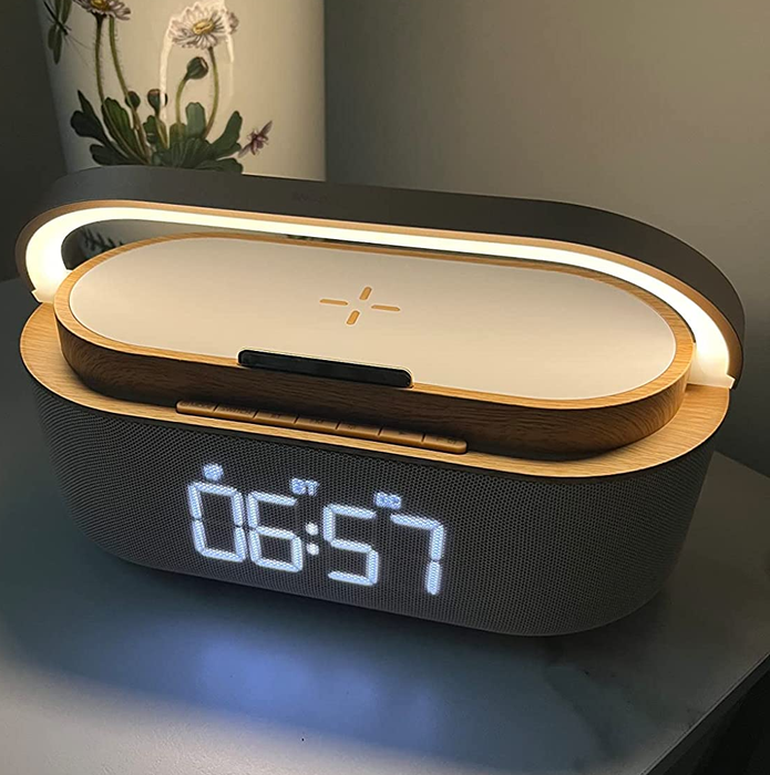 Reviewer photo of the illuminated alarm clock at night
