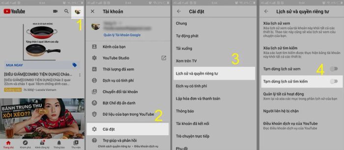 Dừng việc đề xuất video từ lịch sử tìm kiếm