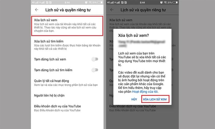Cách xóa lịch sử tìm kiếm trên Youtube qua điện thoại