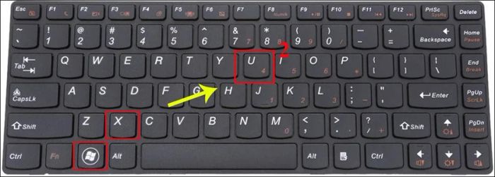 Cách tắt máy bằng tổ hợp phím Windows + X + U