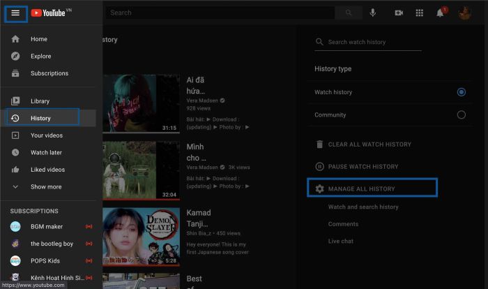 Hướng dẫn xóa lịch sử tìm kiếm trên Youtube qua máy tính, desktop