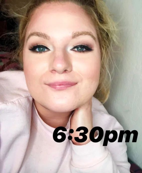 The same customer showing their eye makeup at 6:30 p.m., still intact and vibrant.
