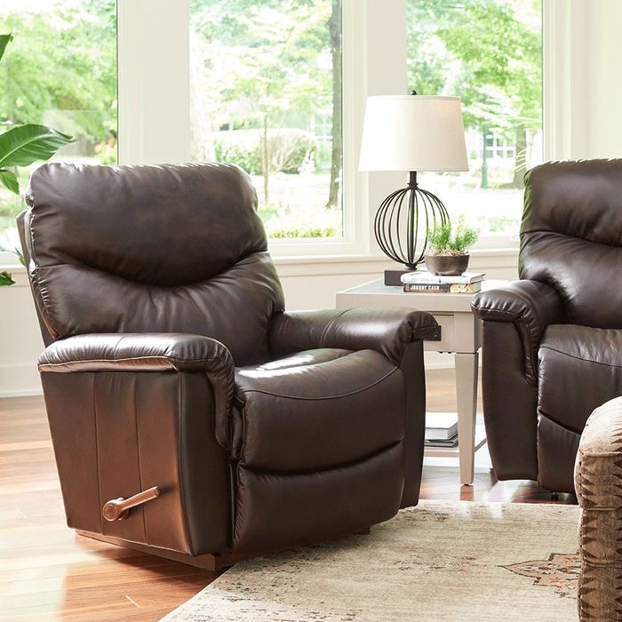 The brown leather rocking recliner.