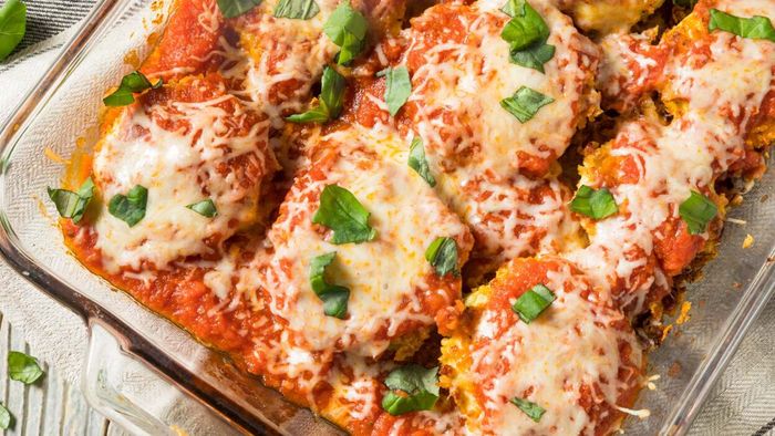 A delicious dairy-free eggplant parmesan